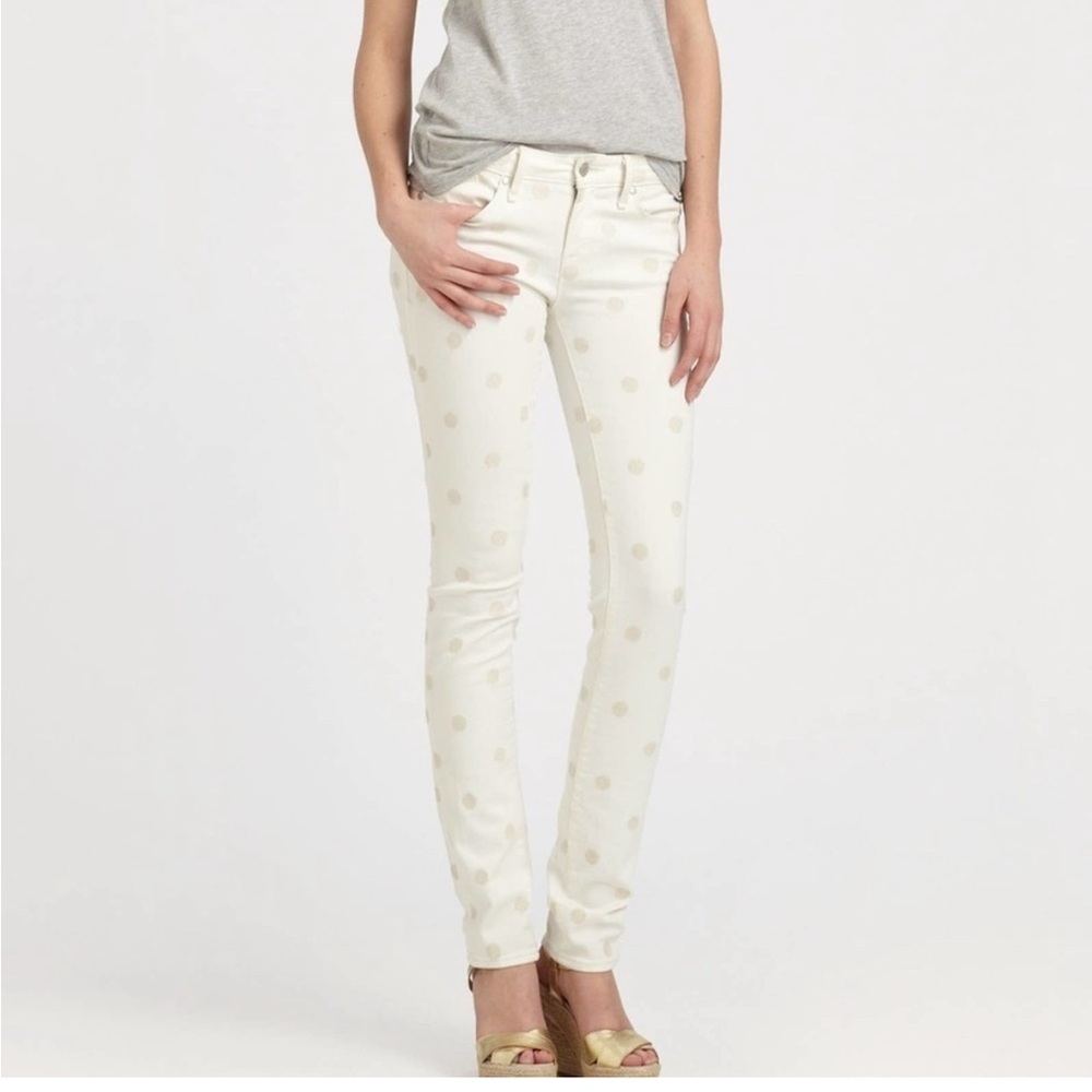 Marc Jacobs Lou Skinny Jeans White Polka Dot Denim Size 27 Designer Preppy Jeans